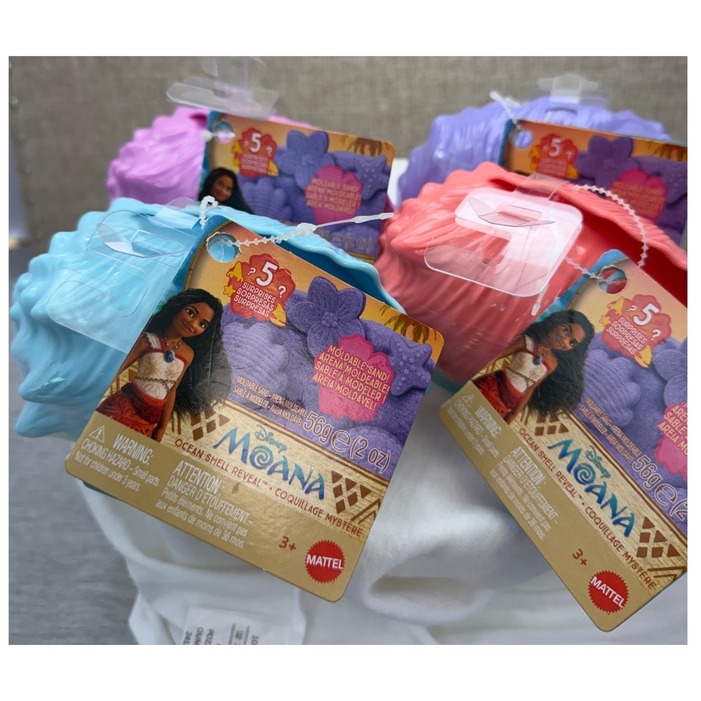 Disney Moana Ocean Shell Reveal Mattel Mystery Blind Box Moldable Sand 4 Pack